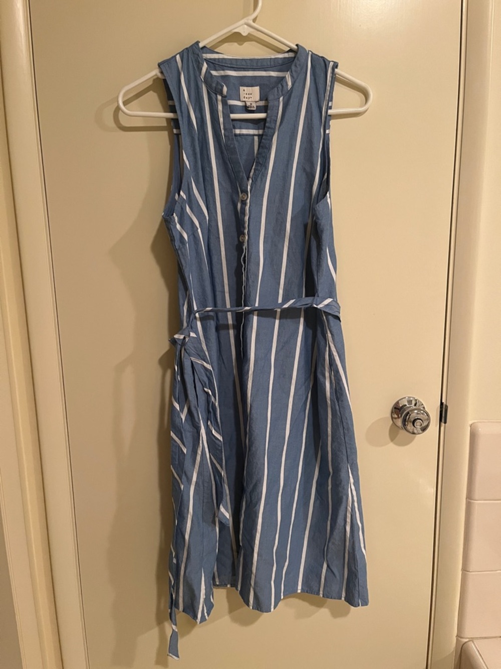 Blue Striped Sleeveless Shirt Dress - A New Day